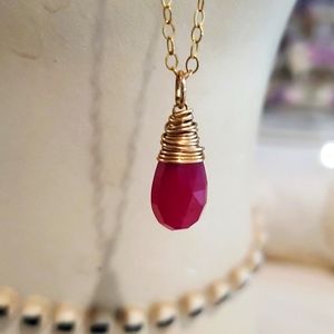 Gold wrapped ruby gold chain necklace 16 to 18 inch 14k gf